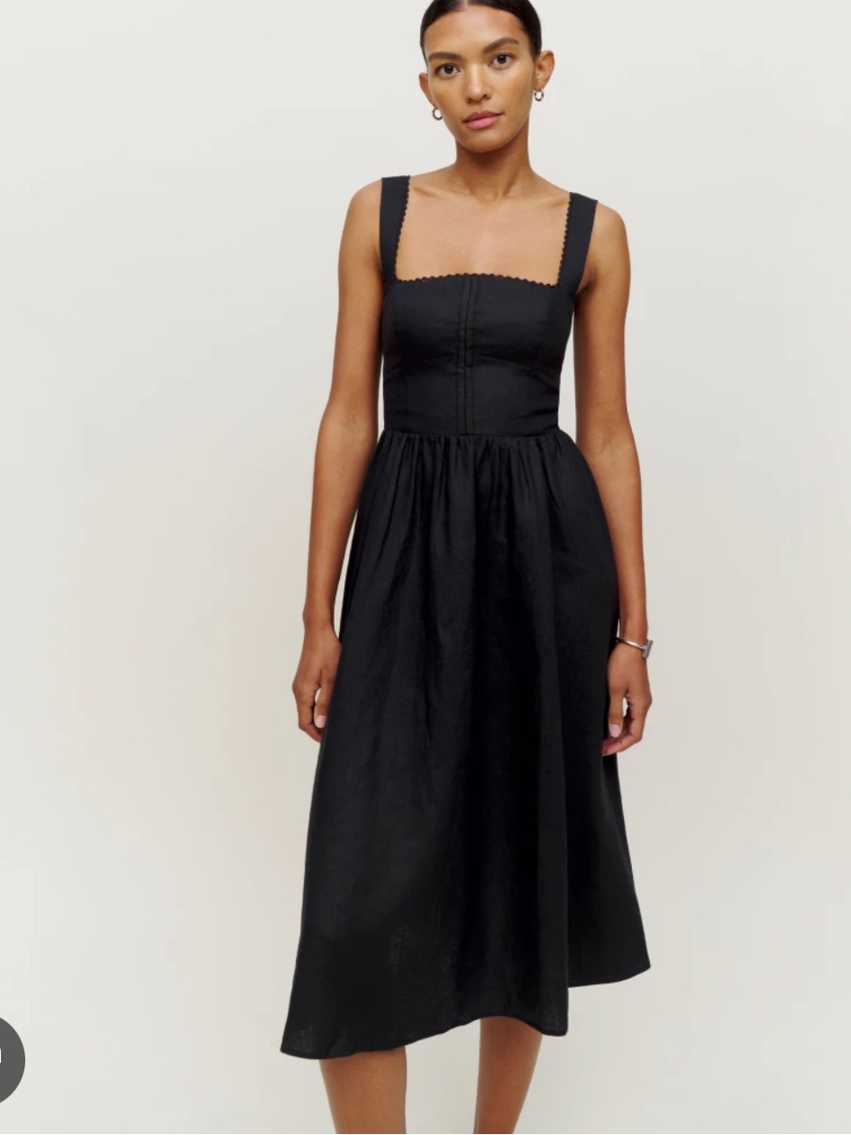 Like New Reformation Tagliatelle Linen Dress, Black, Size 4